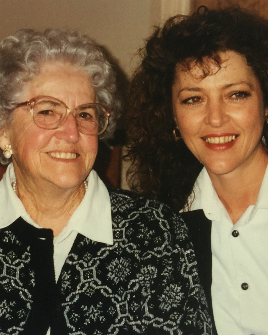 Margaret used this photo with her Mum to promote her shave event, which showcases her luscious brown locks.