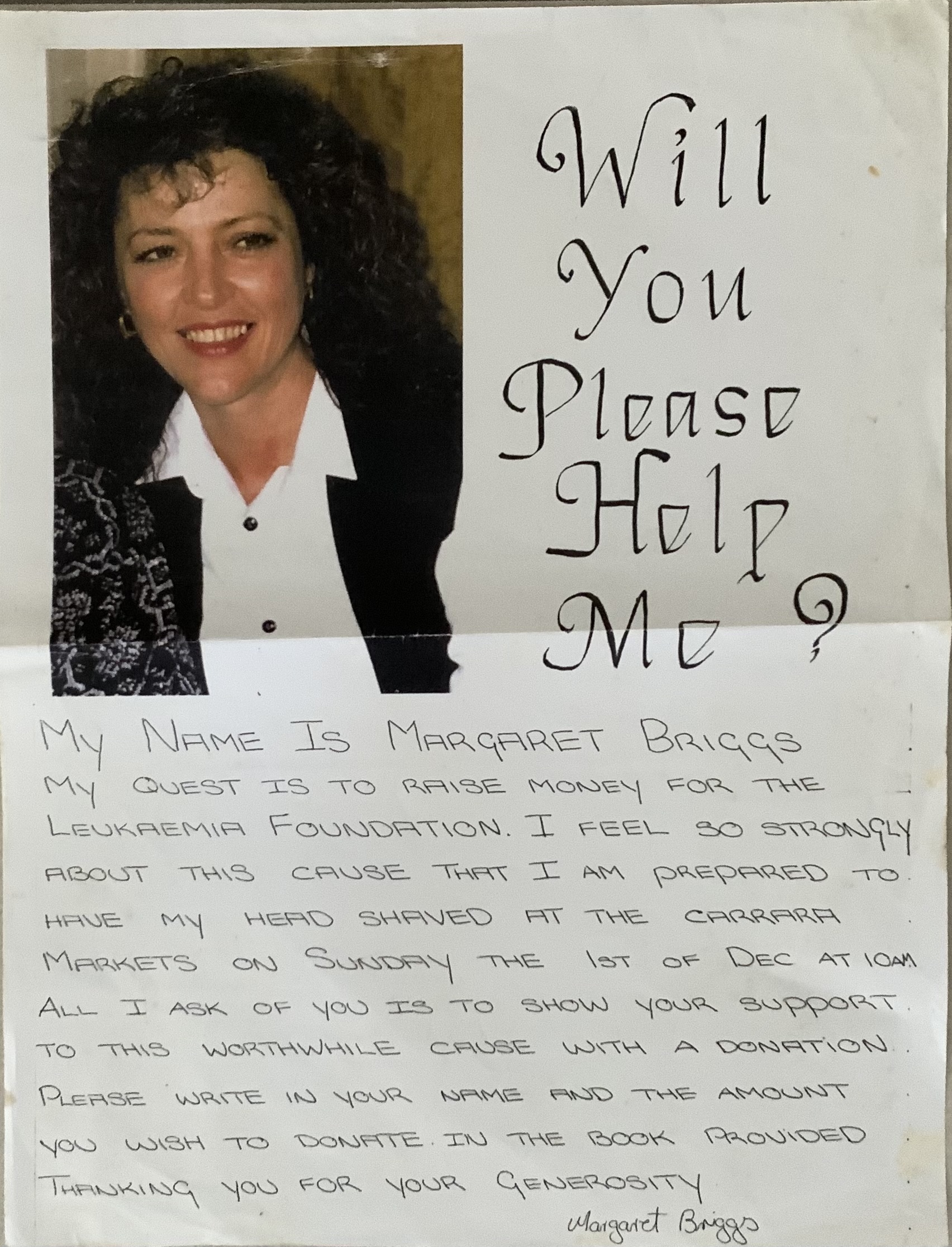 Margaret circulated this flyer around her community to spread the word about her fundraiser.